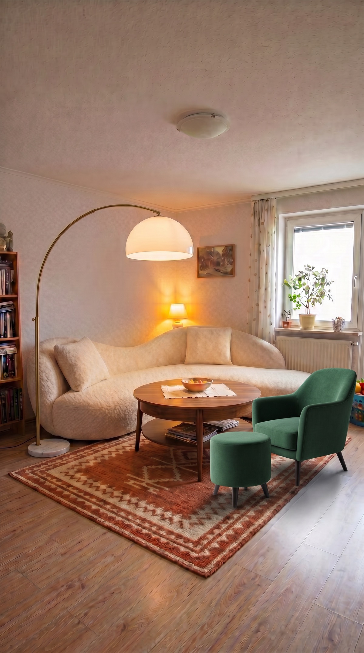 Step 4: an armchair and pouf complete the room